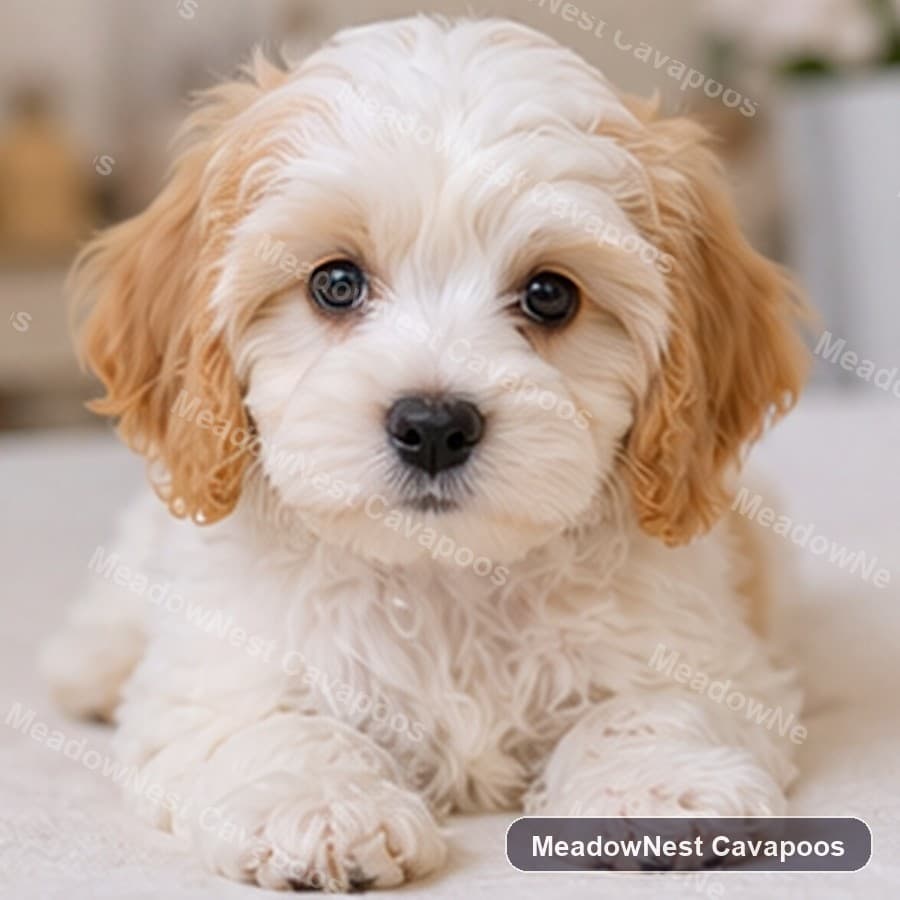 Winston, a Cream and caramel F1 Mini Cavapoo puppy